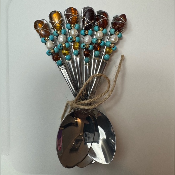 Other - Handcrafted Beaded Demitasse Spoons with Amber and Freshwater Pearl Accents